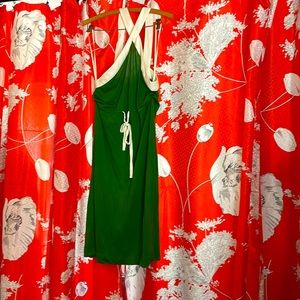 Halter green dress from Anthropologie. Ties at the waist.